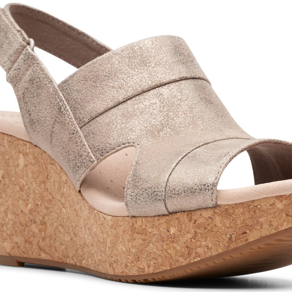 COPY - CLARKS ANNADEL PEWTER WEDGE SANDALS (Size 8)